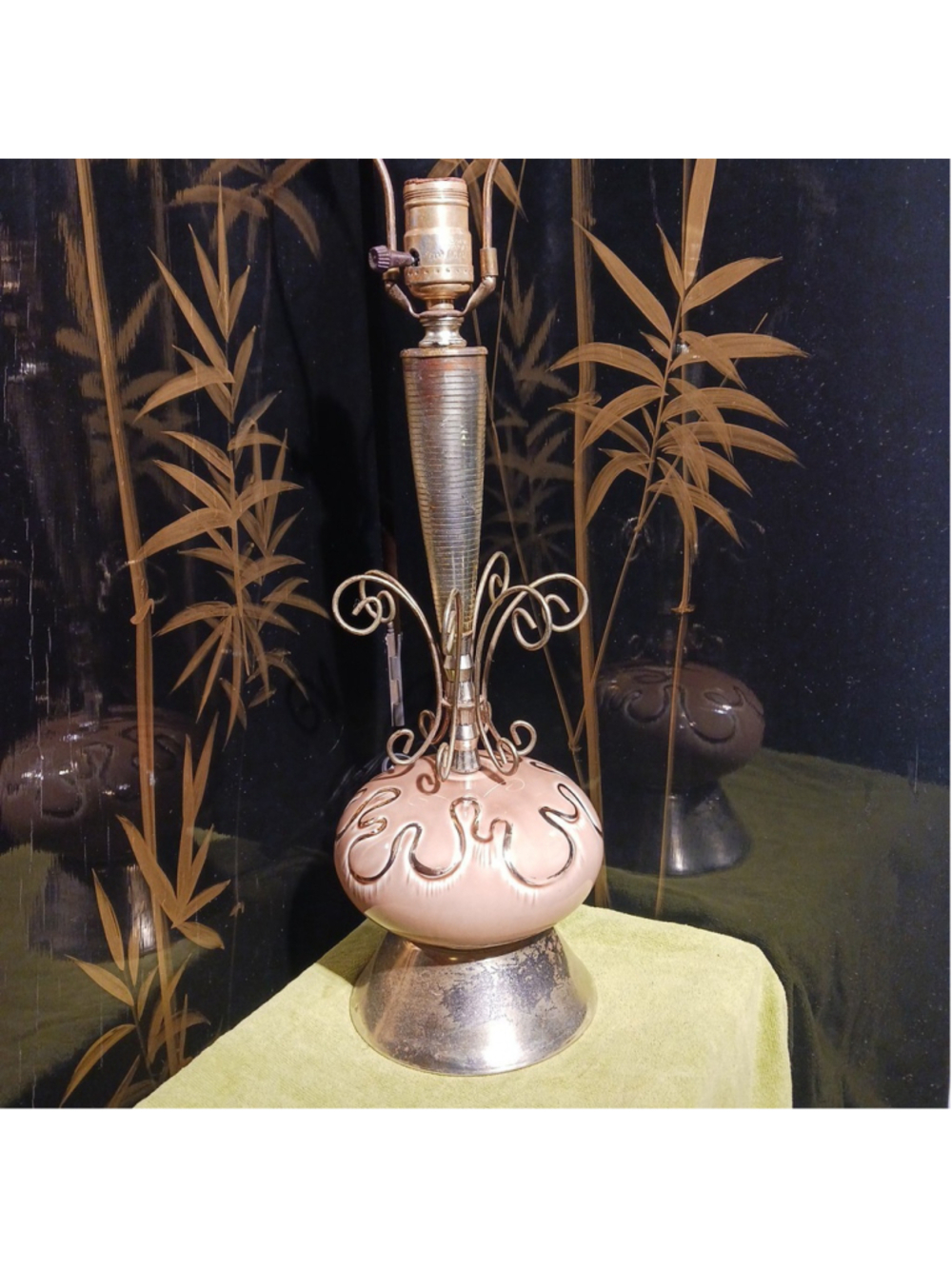 VTG MCM 1950s Ceramic Brass Atomic Era Table Lamp Mid Century Modern Lighting